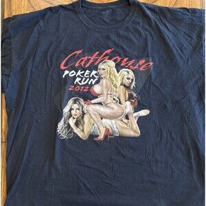 BIG & TALL Cathouse Poker Run 2012 Graphic Print Tshirt 4XL Black Fair Used